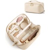 BAGSMART Makeup Bag Travel Cosmetic Bag,Women Toiletry Case, Classic Brown(10- Cream Beige)