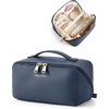BAGSMART Makeup Bag Travel Cosmetic Bag,Women Toiletry Case, Classic Brown(13- Deep Navy)