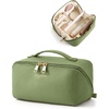 BAGSMART Makeup Bag Travel Cosmetic Bag,Women Toiletry Case, Classic Brown(17- Dark Green)