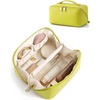 BAGSMART Makeup Bag Travel Cosmetic Bag,Women Toiletry Case, Classic Brown(18- Light Green)