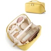 BAGSMART Makeup Bag Travel Cosmetic Bag,Women Toiletry Case, Classic Brown(19- Yellow)