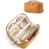 BAGSMART Makeup Bag Travel Cosmetic Bag,Women Toiletry Case, Classic Brown(20- Ginger Yellow)