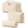 BAGSMART Makeup Bag Travel Cosmetic Bag,Women Toiletry Case, Classic Brown(38-Cream Beige)
