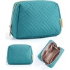 BAGSMART Small Makeup Bag, Puffy Wide-open Zipper Cosmetic Pouch, Pink(01-Teal Blue)