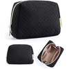 BAGSMART Small Makeup Bag, Puffy Wide-open Zipper Cosmetic Pouch, Pink(Black)