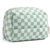 BAGSMART Small Makeup Bag, Puffy Wide-open Zipper Cosmetic Pouch, Pink(Checkred Green)