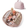 BAGSMART Travel Makeup Bag, Fold-Down Cosmetic Pouch for Women, Pink(Baby Pink)