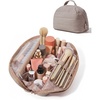BAGSMART Travel Makeup Bag, Fold-Down Cosmetic Pouch for Women, Pink(Brown)