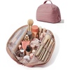 BAGSMART Travel Makeup Bag, Fold-Down Cosmetic Pouch for Women, Pink(Dark Pink)