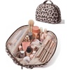 BAGSMART Travel Makeup Bag, Fold-Down Cosmetic Pouch for Women, Pink(Leopard Print)
