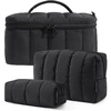 BAGSMART Travel Makeup Bag Set, 3 Pc Puffy Cosmetic Pouch, Black(Black)