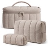 BAGSMART Travel Makeup Bag Set, 3 Pc Puffy Cosmetic Pouch, Black(Camel)