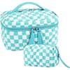 BAGSMART Travel Makeup Bag Set, 3 Pc Puffy Cosmetic Pouch, Black(Checkered Blue 2 Pcs)