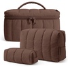 BAGSMART Travel Makeup Bag Set, 3 Pc Puffy Cosmetic Pouch, Black(Chocolate Brown)