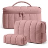 BAGSMART Travel Makeup Bag Set, 3 Pc Puffy Cosmetic Pouch, Black(Dusty Rose)