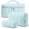 BAGSMART Travel Makeup Bag Set, 3 Pc Puffy Cosmetic Pouch, Black(Glacier Blue)