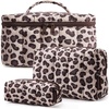 BAGSMART Travel Makeup Bag Set, 3 Pc Puffy Cosmetic Pouch, Black(Leopard Print)