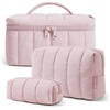 BAGSMART Travel Makeup Bag Set, 3 Pc Puffy Cosmetic Pouch, Black(Pink)