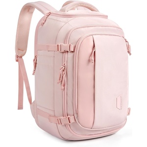 BAGSMART 28L Water-Resistant Travel Backpack, USB Port, 17.3″ Laptop, Black(Pink)