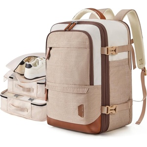 BAGSMART 37L Expandable Travel Backpack Compression Carry On Daypack(Khaki White)