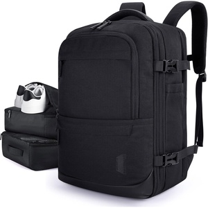 BAGSMART 37L Expandable Travel Backpack Compression Carry On Daypack(Obsidian Black)
