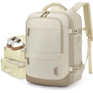 BAGSMART 37L Expandable Travel Backpack Compression Carry On Daypack(Warm Beige)