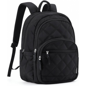 BAGSMART College Laptop Backpack,Cute Travel Backpack for Women,Quilted Computer Bookbag(02-black)