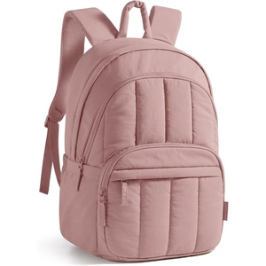 BAGSMART College Laptop Backpack,Cute Travel Backpack for Women,Quilted Computer Bookbag(11-dark Pink)