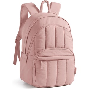 BAGSMART College Laptop Backpack,Cute Travel Backpack for Women,Quilted Computer Bookbag(13-pink)