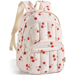 BAGSMART College Laptop Backpack,Cute Travel Backpack for Women,Quilted Computer Bookbag(15-cherry Print)
