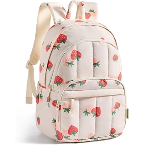 BAGSMART College Laptop Backpack,Cute Travel Backpack for Women,Quilted Computer Bookbag(16-strawberry Print)
