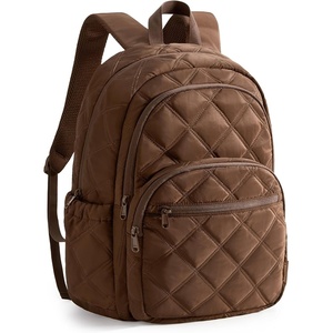 BAGSMART College Laptop Backpack,Cute Travel Backpack for Women,Quilted Computer Bookbag(17-coffee Brown)