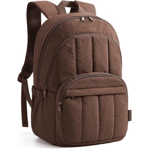 BAGSMART College Laptop Backpack,Cute Travel Backpack for Women,Quilted Computer Bookbag(20-coffee Brown)