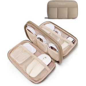 BAGSMART Electronics Organizer Travel Case for Cords Chargers Phones, Pink(Khaki)