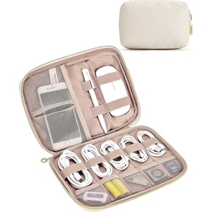 BAGSMART Large Electronics Travel Organizer Case for Women, Pink(C-Beige)