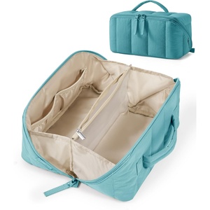 BAGSMART Makeup Bag Cosmetic Bag, Travel Makeup Bag,Water-resistent Makeup Bags for Women Portable Pouch Open Flat Make Up Organizer Bag for Toiletries, Brushes, Pink(11-Teal)