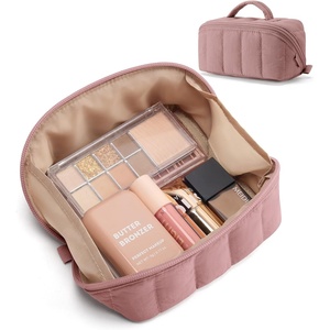 BAGSMART Makeup Bag Cosmetic Bag, Travel Makeup Bag,Water-resistent Makeup Bags for Women Portable Pouch Open Flat Make Up Organizer Bag for Toiletries, Brushes, Pink(04-Dusty Rose Pink)