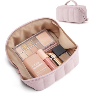 BAGSMART Makeup Bag Cosmetic Bag, Travel Makeup Bag,Water-resistent Makeup Bags for Women Portable Pouch Open Flat Make Up Organizer Bag for Toiletries, Brushes, Pink(03-Sakura Pink)