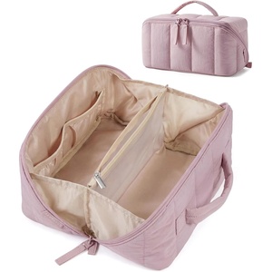 BAGSMART Makeup Bag Cosmetic Bag, Travel Makeup Bag,Water-resistent Makeup Bags for Women Portable Pouch Open Flat Make Up Organizer Bag for Toiletries, Brushes, Pink(14-Mist Purple)