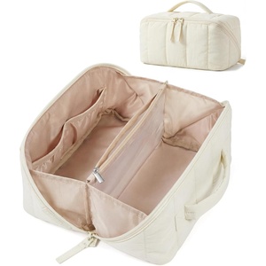 BAGSMART Makeup Bag Cosmetic Bag, Travel Makeup Bag,Water-resistent Makeup Bags for Women Portable Pouch Open Flat Make Up Organizer Bag for Toiletries, Brushes, Pink(03-Light Beige)