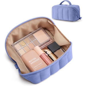 BAGSMART Makeup Bag Cosmetic Bag, Travel Makeup Bag,Water-resistent Makeup Bags for Women Portable Pouch Open Flat Make Up Organizer Bag for Toiletries, Brushes, Pink(08-Lavender Purple)
