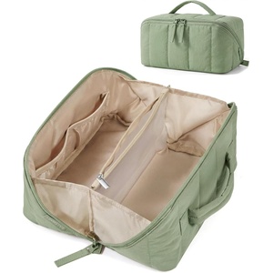 BAGSMART Makeup Bag Cosmetic Bag, Travel Makeup Bag,Water-resistent Makeup Bags for Women Portable Pouch Open Flat Make Up Organizer Bag for Toiletries, Brushes, Pink(10-Sage Green)
