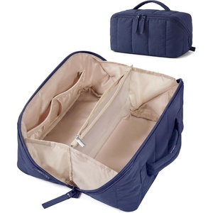 BAGSMART Makeup Bag Cosmetic Bag, Travel Makeup Bag,Water-resistent Makeup Bags for Women Portable Pouch Open Flat Make Up Organizer Bag for Toiletries, Brushes, Pink(02-Navy Blue)