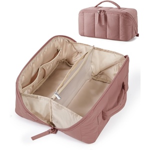 BAGSMART Makeup Bag Cosmetic Bag, Travel Makeup Bag,Water-resistent Makeup Bags for Women Portable Pouch Open Flat Make Up Organizer Bag for Toiletries, Brushes, Pink(06-Dusty Rose Pink)
