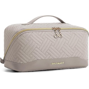 BAGSMART Makeup Bag Cosmetic Bag, Travel Makeup Bag,Water-resistent Makeup Bags for Women Portable Pouch Open Flat Make Up Organizer Bag for Toiletries, Brushes, Pink(21-Tranquil Gray)