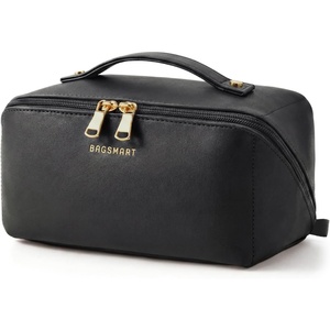 BAGSMART Makeup Bag Travel Cosmetic Bag,Women Toiletry Case, Classic Brown(02- Black)