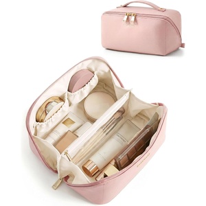 BAGSMART Makeup Bag Travel Cosmetic Bag,Women Toiletry Case, Classic Brown(03- Pink)