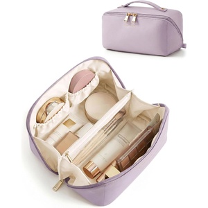 BAGSMART Makeup Bag Travel Cosmetic Bag,Women Toiletry Case, Classic Brown(11- Blush Purple)