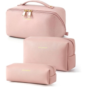BAGSMART Makeup Bag Travel Cosmetic Bag,Women Toiletry Case, Classic Brown(33-Nude Pink)
