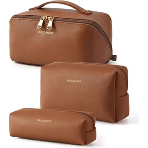 BAGSMART Makeup Bag Travel Cosmetic Bag,Women Toiletry Case, Classic Brown(34-Coffee Brown)